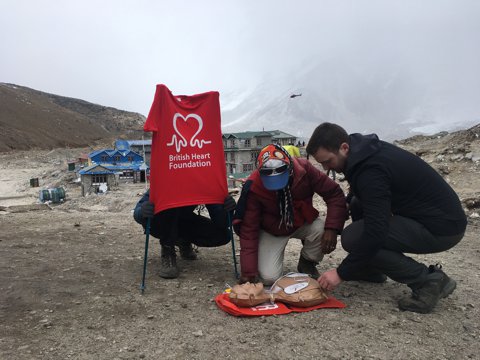 Justin Honey-Jones at Everest base camp teaching first aid
